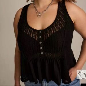 NWT TORRID Festi Henley Scoop Tank size 2X lace boho summer festival concert